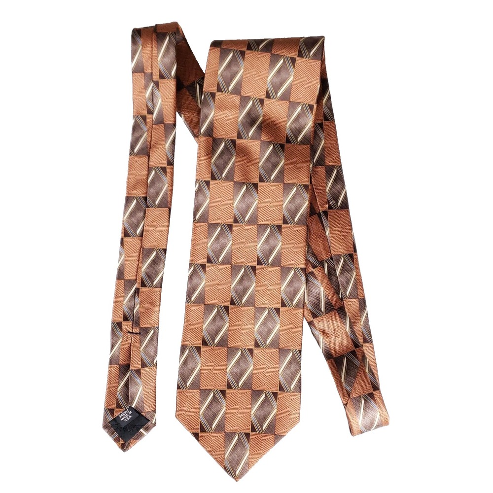 Murano Geometric Luxury Business Dress Necktie Brown Gold Statement Accessory